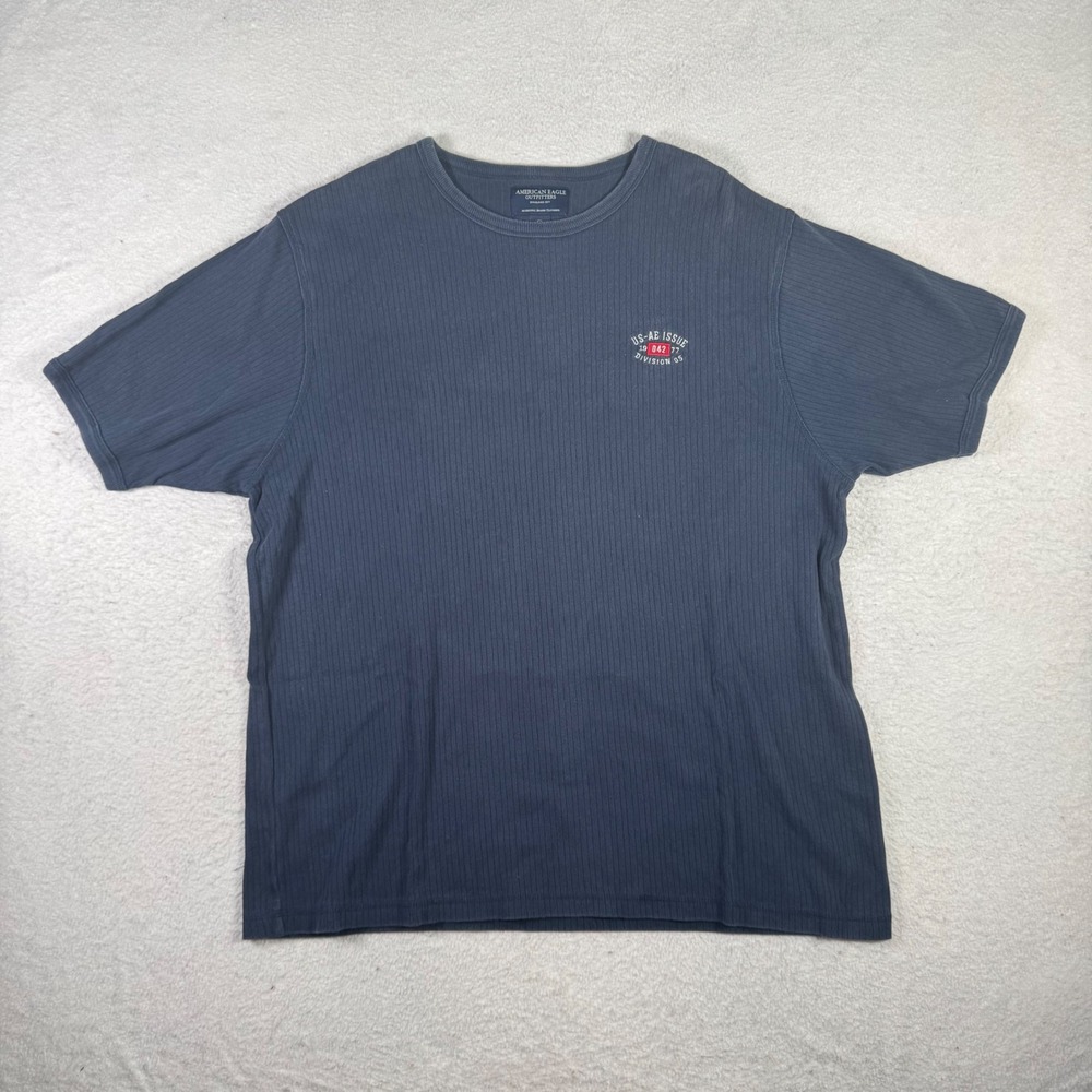 American Eagle T-Shirt Mens XL Blue Excellent Ribbed US-AE Issue Cotton Tee